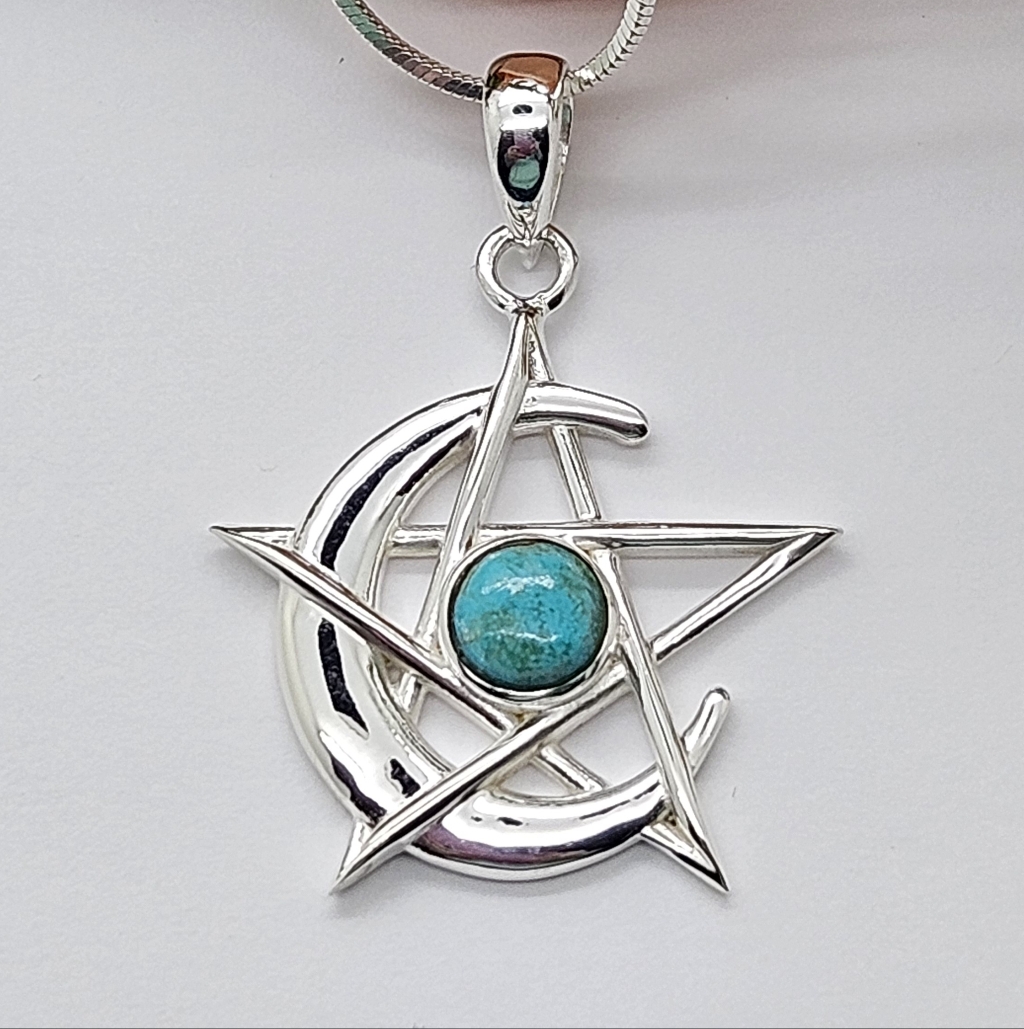 Pentacle With Moon Sterling Silver Pendant